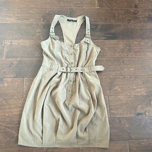 Forever 21 Womens Dress Olive Sz M Belted Smocking In Back ST2125